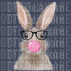 Hipster Bunny with Glasses & Bubblegum DTF Transfer - Cool Easter Rabbit Design