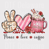 "Peace Love Coffee" DTF Transfer - Retro Coffee Heart & Peace Sign Ready to Press - Black