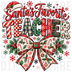 Christmas teacher graphic with Santa hat, patterned lettering, and festive coquette bow, illustrated patterned typography