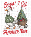 goose in Christmas sweater pulling a wheelbarrow with a Christmas tree, vintage hand-drawn illustration DTF transfer design