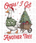 goose in Christmas sweater pulling a wheelbarrow with a Christmas tree, vintage hand-drawn illustration DTF transfer design