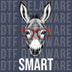 Sketch of a donkey wearing red glasses with the text SMART underneath funny smart ass DTF transfer ready to press.