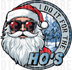 Cool Santa Claus wearing sunglasses with a snowy forest background, bold vector illustration DTF transfer design