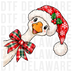 Cute Christmas goose wearing Santa hat and plaid bow, illustrated cartoon with bold outlines and vibrant colors DTF transfer