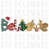 Christmas doodle letters spelling Believe with festive holiday elements, doodle cartoon with patterns DTF transfer design