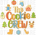 The Cookie Crew text surrounded by Christmas gingerbread cookies, cartoon illustrated gingerbread cookie style DTF transfer