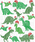 Christmas dinosaurs wearing Santa hats, hand-drawn scribble sketch DTF transfer design