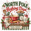 North Pole Baking Dept Christmas baking scene with cookies, milk, and utensils, vintage hand-painted illustration DTF
