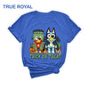 DTF Delaware - Bluey Halloween Trick or Treat Shirt - Vintage Pumpkin Witch, Spooky Season, Trick or Treat, Adult, Women, Men, Youth, Toddler, Baby Onesie, mother, mom, father, dad, vacation, trip, high quality, cute, Made in USA, cotton, graphic tee, family, Bingo, Bandit Heeler and Chilli Heeler, retro, funny, vintage, kids