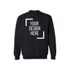 Gildan 18000 black unisex sweatshirt mockup for DTF printing and custom design, featuring Full Service (Print, Press & Ship).