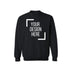 Gildan 18000 black unisex sweatshirt mockup for DTF printing and custom design, featuring Full Service (Print, Press & Ship).
