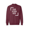 Gildan 18000 maroon unisex sweatshirt mockup for DTF printing and custom design, featuring Full Service (Print, Press & Ship).