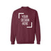 Gildan 18000 maroon unisex sweatshirt mockup for DTF printing and custom design, featuring Full Service (Print, Press & Ship).