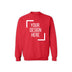Gildan 18000 red unisex sweatshirt mockup for DTF printing and custom design, featuring Full Service (Print, Press & Ship).