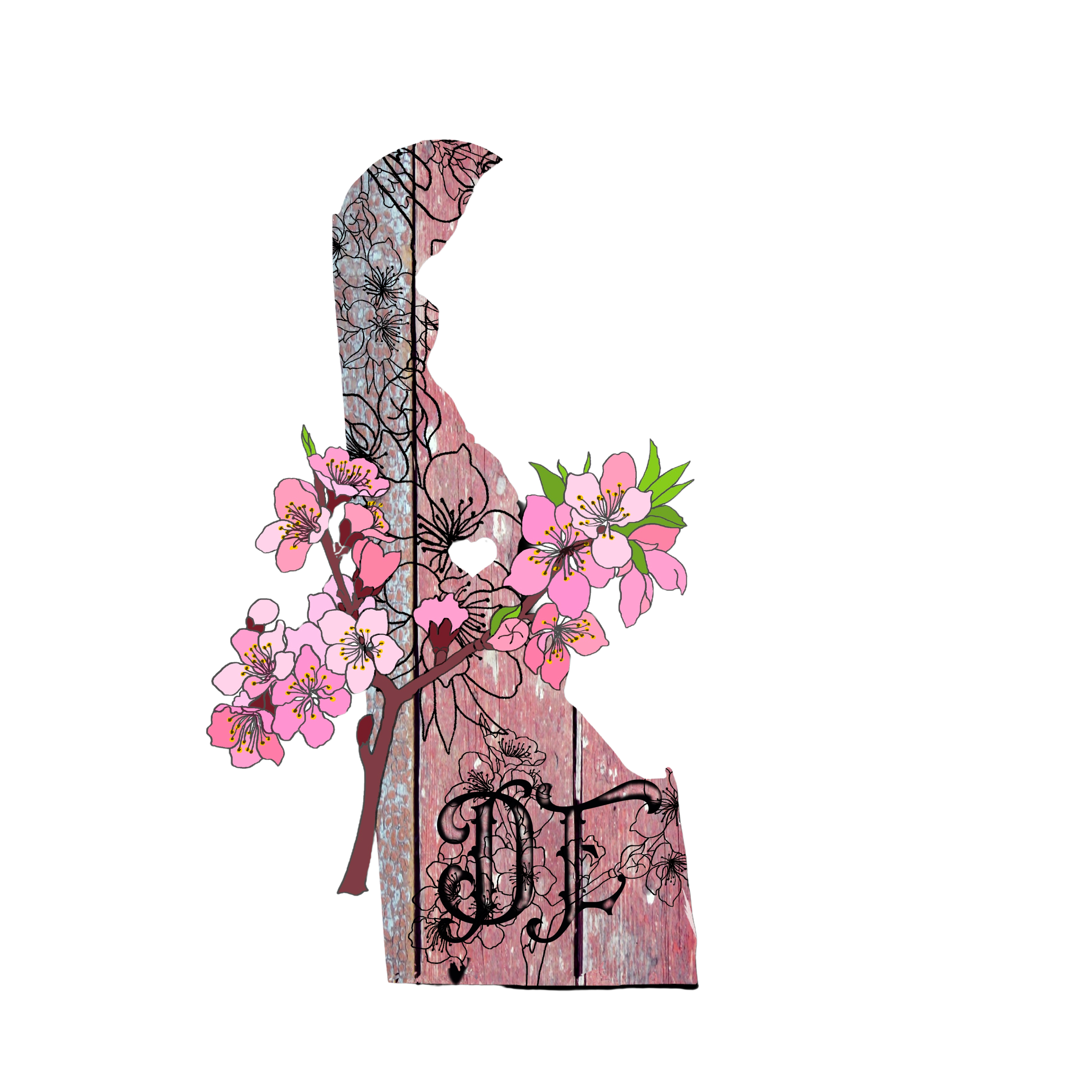 Flower and Wood Painting DE Delaware Design- DTF Ready for Press