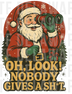 Sarcastic Santa Claus looking through binoculars, vintage distressed retro illustration DTF transfer design