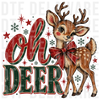 vintage Christmas baby deer with red bow and retro typography, vintage distressed hand-drawn illustration DTF transfer design
