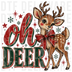 vintage Christmas baby deer with red bow and retro typography, vintage distressed hand-drawn illustration DTF transfer design