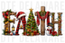 Christmas FAITH lettering with cross, Christmas tree, snowman, and buffalo plaid pattern, illustrated rustic realistic DTF