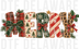 Merry patchwork text with Christmas patterns and leopard print, stitched fabric collage, vintage detailed illustration DTF