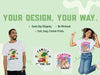 Ad for custom DTF gang sheets (custom dtf gang sheets). Image features two DTF transfers (dtf transfer gang sheets): a camping-themed (FAMILY CAMPING TRIP) design and a personal photo transfer (custom dtf sheets). The service emphasizes No Minimum orders and Same Day Shipping. Use a DTF Gang Sheet Builder to create ready to press (DTF gang sheets ready to Press) and cheap DTF gang sheets (Cheap DTF gang sheets) heat transfer (gang sheet heat transfer) products for apparel customization.