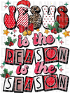 Jesus is the reason is the season Christmas typography with festive patterns, retro doodle typography with mixed patterns