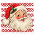 vintage retro Santa Claus face with distressed polka dot background, vintage illustrated retro distressed DTF transfer design
