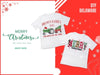 Christmas-themed custom DTF gang sheets (custom dtf gang sheets) apparel ad. Features two T-shirts with DTF transfers (dtf transfer gang sheets): a tractor and a plaid "MERRY CHRISTMAS" design. Use a DTF Gang Sheet Builder to create these ready to press (DTF gang sheets ready to Press) holiday heat transfers (gang sheet heat transfer). The image promotes easily accessible and cheap DTF gang sheets (Cheap DTF gang sheets) with the "MERRY Christmas SHOP NOW" slogan.