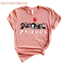 Horror Movie Friends Shirts, Funny Halloween Graphic Tee. Get your custom printed, soft cotton shirt featuring the hilarious horror character design. Available in Heather-mauve and many colors/sizes. Perfect for group orders!