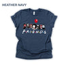 Horror Movie Friends Shirts, Funny Halloween Graphic Tee. Get your custom printed, soft cotton shirt featuring the hilarious horror character design. Available in Heather-navy and many colors/sizes. Perfect for group orders!