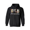 Friends Horror Movie Hoodie - Funny Michael Myers Halloween Graphic Hooded Sweatshirt. High-quality, cozy pullover hoodie featuring the hilarious Michael Myers and horror friends design. Shown here in Black. Available for custom printing in multiple colors and sizes.