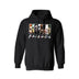 Friends Horror Movie Hoodie - Funny Michael Myers Halloween Graphic Hooded Sweatshirt. High-quality, cozy pullover hoodie featuring the hilarious Michael Myers and horror friends design. Shown here in Black. Available for custom printing in multiple colors and sizes.