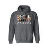 Friends Horror Movie Hoodie - Funny Michael Myers Halloween Graphic Hooded Sweatshirt. High-quality, cozy pullover hoodie featuring the hilarious Michael Myers and horror friends design. Shown here in Dark-grey. Available for custom printing in multiple colors and sizes.