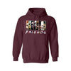 Friends Horror Movie Hoodie - Funny Michael Myers Halloween Graphic Hooded Sweatshirt. High-quality, cozy pullover hoodie featuring the hilarious Michael Myers and horror friends design. Shown here in Heather-maroon. Available for custom printing in multiple colors and sizes.