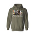 Friends Horror Movie Hoodie - Funny Michael Myers Halloween Graphic Hooded Sweatshirt. High-quality, cozy pullover hoodie featuring the hilarious Michael Myers and horror friends design. Shown here in Military-green. Available for custom printing in multiple colors and sizes.