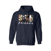 Friends Horror Movie Hoodie - Funny Michael Myers Halloween Graphic Hooded Sweatshirt. High-quality, cozy pullover hoodie featuring the hilarious Michael Myers and horror friends design. Shown here in Navy. Available for custom printing in multiple colors and sizes.