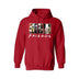 Friends Horror Movie Hoodie - Funny Michael Myers Halloween Graphic Hooded Sweatshirt. High-quality, cozy pullover hoodie featuring the hilarious Michael Myers and horror friends design. Shown here in Red. Available for custom printing in multiple colors and sizes.