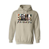 Friends Horror Movie Hoodie - Funny Michael Myers Halloween Graphic Hooded Sweatshirt. High-quality, cozy pullover hoodie featuring the hilarious Michael Myers and horror friends design. Shown here in Sand. Available for custom printing in multiple colors and sizes.