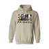 Friends Horror Movie Hoodie - Funny Michael Myers Halloween Graphic Hooded Sweatshirt. High-quality, cozy pullover hoodie featuring the hilarious Michael Myers and horror friends design. Shown here in Sand. Available for custom printing in multiple colors and sizes.