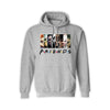Friends Horror Movie Hoodie - Funny Michael Myers Halloween Graphic Hooded Sweatshirt. High-quality, cozy pullover hoodie featuring the hilarious Michael Myers and horror friends design. Shown here in Sport-grey. Available for custom printing in multiple colors and sizes.