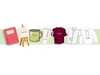 DTF Gang Sheet Product Mockups: An illustration of seven different items—a notebook, a canvas, a mug, a tumbler, a T-shirt, a button-down shirt, and a hoodie—representing a collection of template mockups for potential transfer designs. This image shows the variety of textile and hard-surface products where a DTF transfer print could be applied.