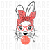 Retro Checkered Easter Bunny DTF Transfer - Cool Bunny with Heart Glasses & Bubblegum