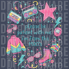 Colorful 90s nostalgia icons collage with text Please be patient with me I'm from the 1900s DTF transfer ready to press.