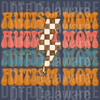 Autism Mom Retro PNG - Vintage Wavy Typography with Checkered Lightning Bolt for Awareness