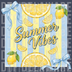 Vibrant lemon slices with blue coquette bows on a blue and yellow striped background with Summer Vibes text DTF transfer ready to press.