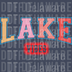 Colorful varsity style text saying LAKE with VIBES in a red capsule DTF transfer ready to press.