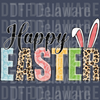 Patterned Happy Easter DTF Transfer - Leopard Print and Floral Typography Graphic