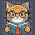Clever Cat Reading PNG - Cute Orange Tabby with Glasses Book Lover Design