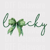 "Lucky" Script with Bow DTF Transfer - Coquette Style St. Paddy's Ready to Press