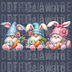 Trio of Easter Bunny Gnomes DTF Transfer - Cute Gnomes with Carrots & Eggs